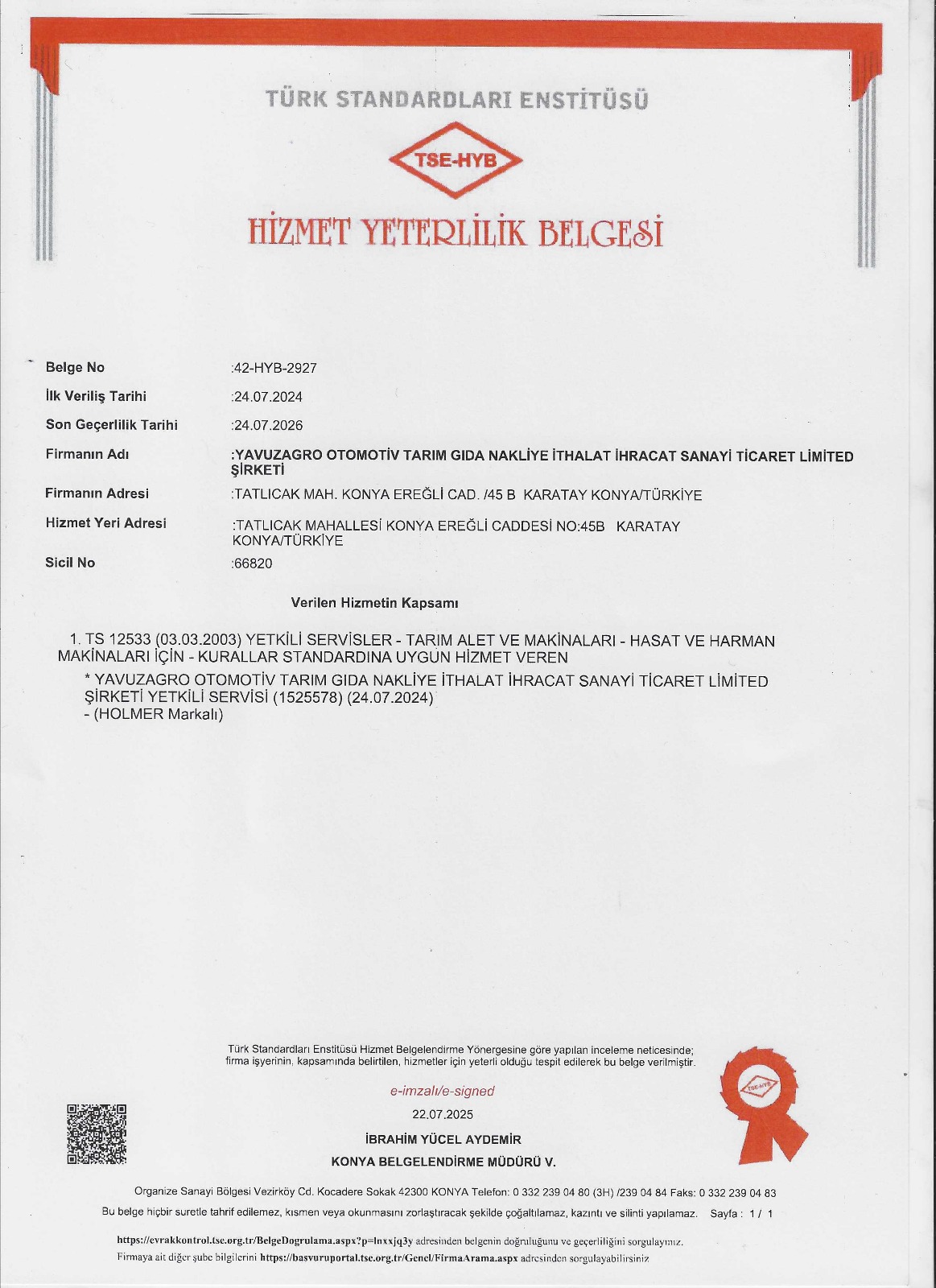 TSE - Hizmet Yeterlilik Belgesi